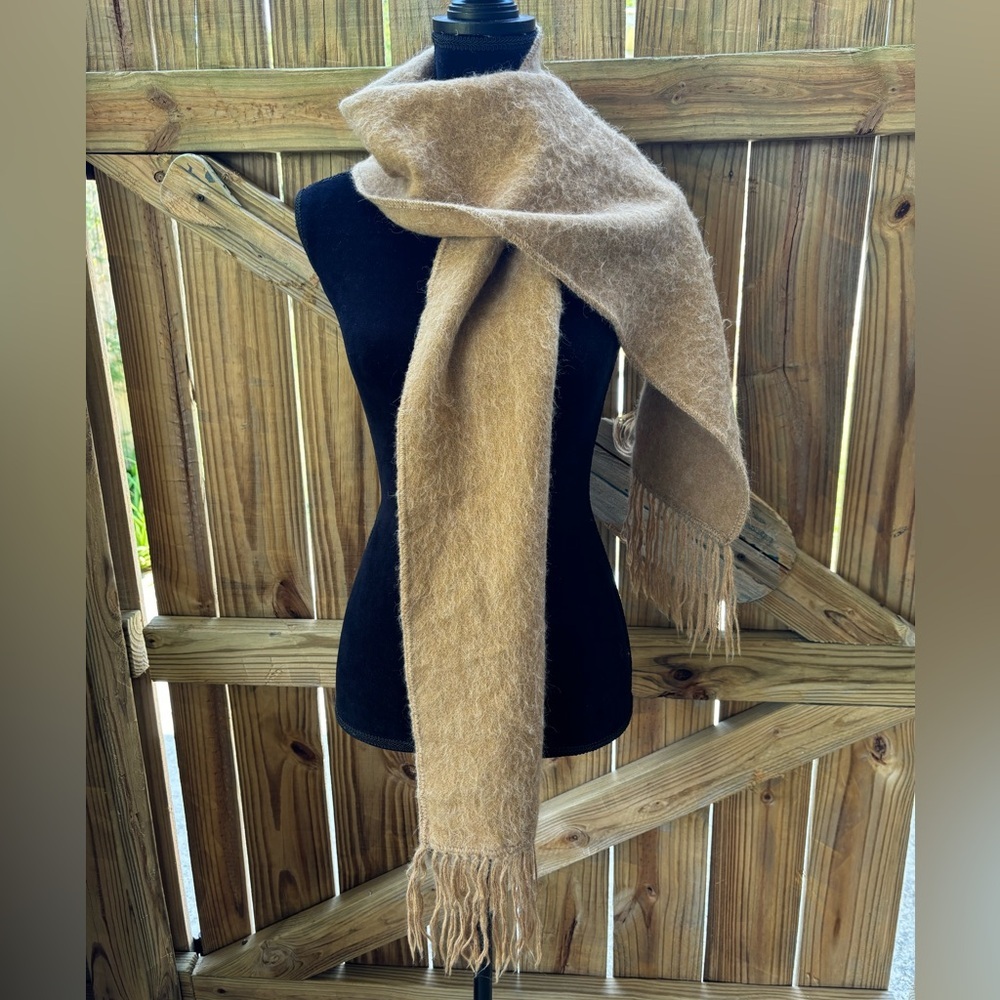 Tan Soft Alpaca Fina Fringed Winter Scarf Size 67”L